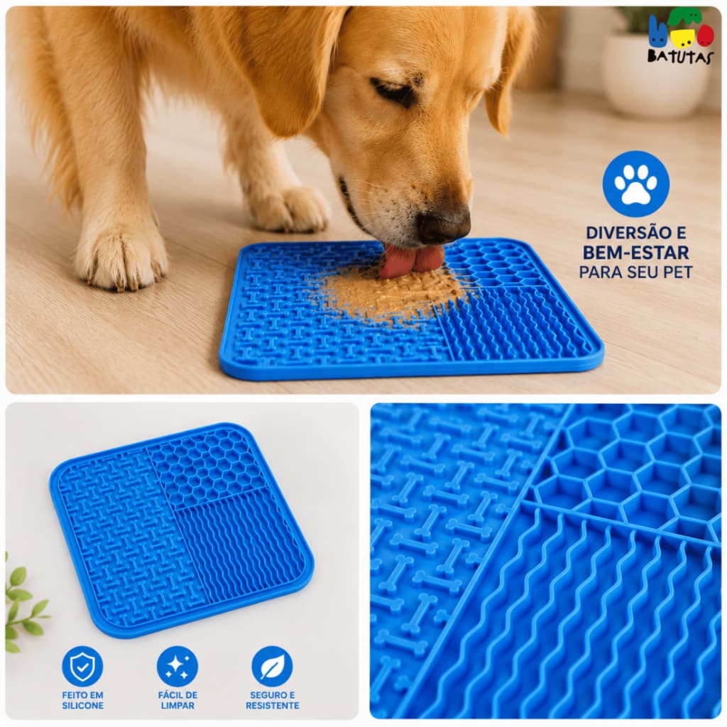 Tapete Lambedor Inibidor de Ansiedade Silicone com Ventosa Comedouro Lento Pet Cães Gatos Grande