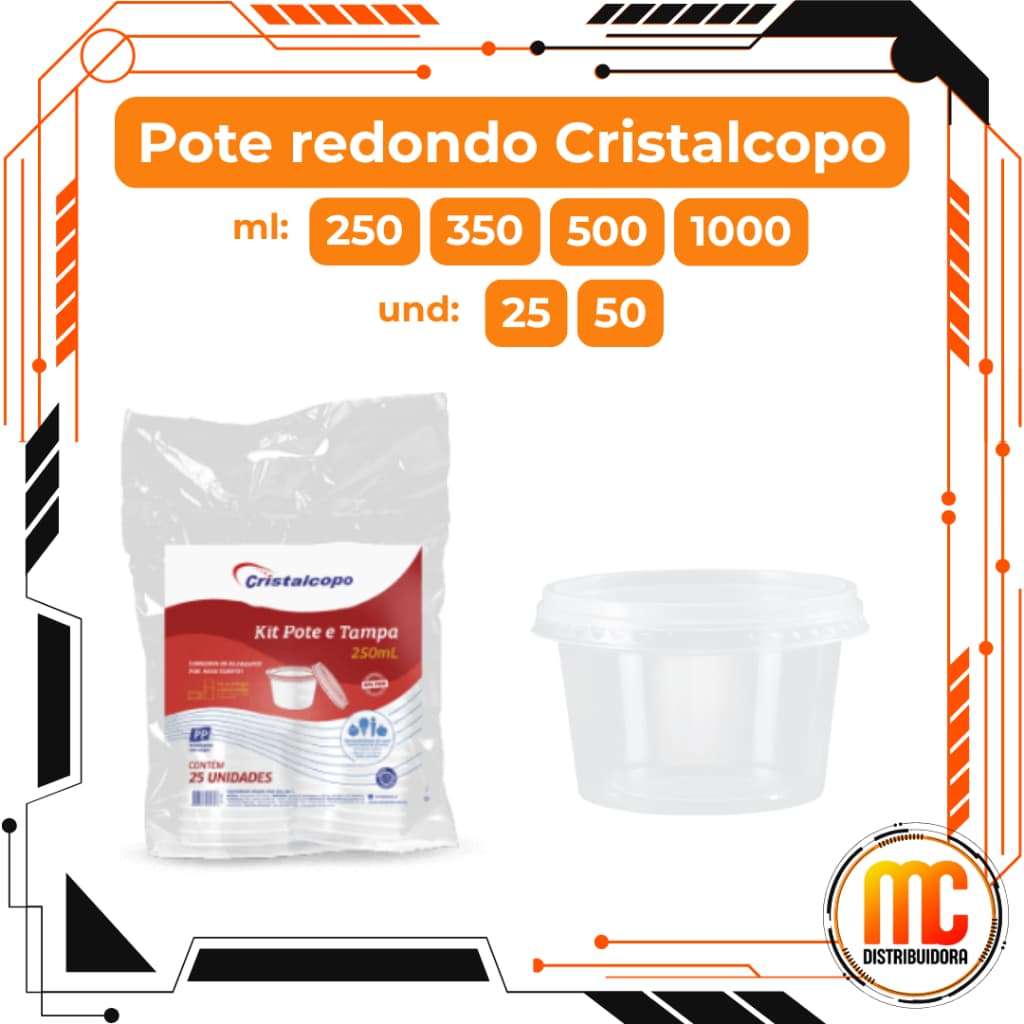Pote Redondo Cristalcopo Plástico Transparente para Alimentos Sobremesas Delivery
