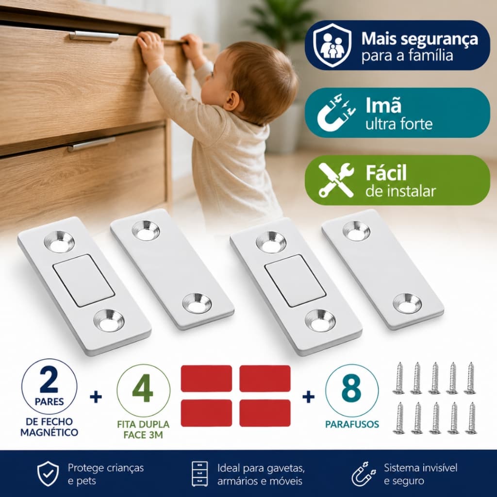 2 Pares Fecho Magnético Para Armário Gaveta Porta Ultra Forte Sistema de Fechamento para Móveis