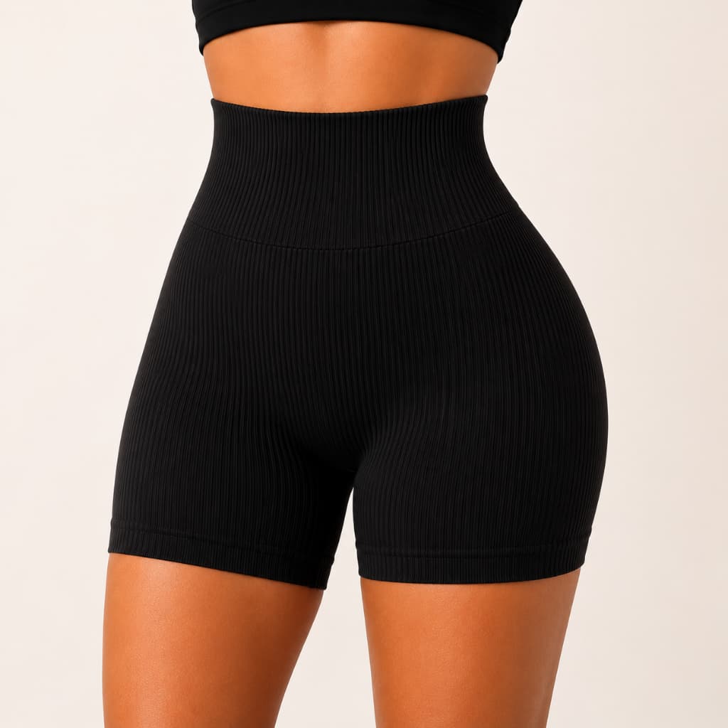 Short Feminino Academia Canelado Cintura Alta Zero Transparência