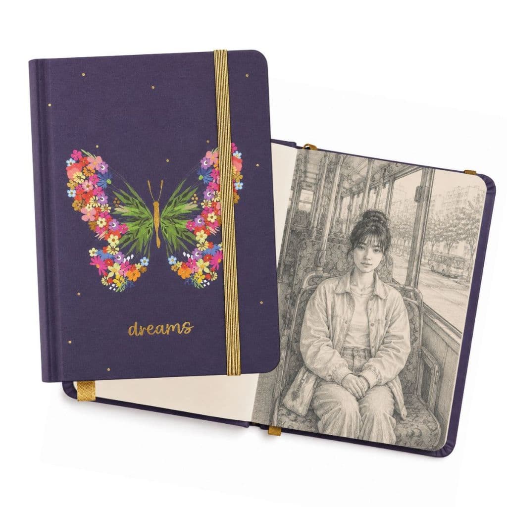 Sketchbook Pequeno para Desenho Caderno de Bolso 80 Folhas Capa Borboleta Molin