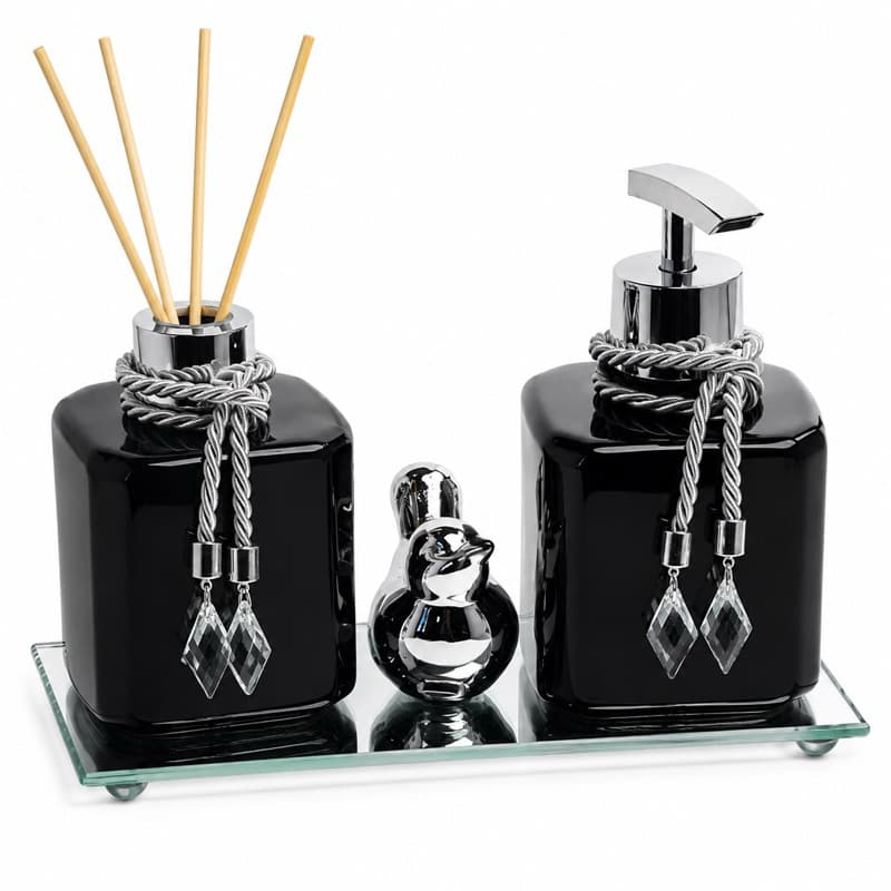 Kit Banheiro Pet Preto Com Bandeja e Passarinho Luxo Varetas