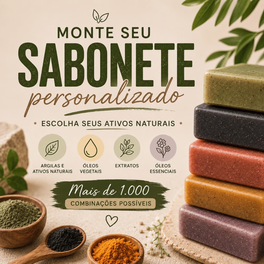 Monte Seu Sabonete Personalizado 70g | Argilas e Ativos Naturais