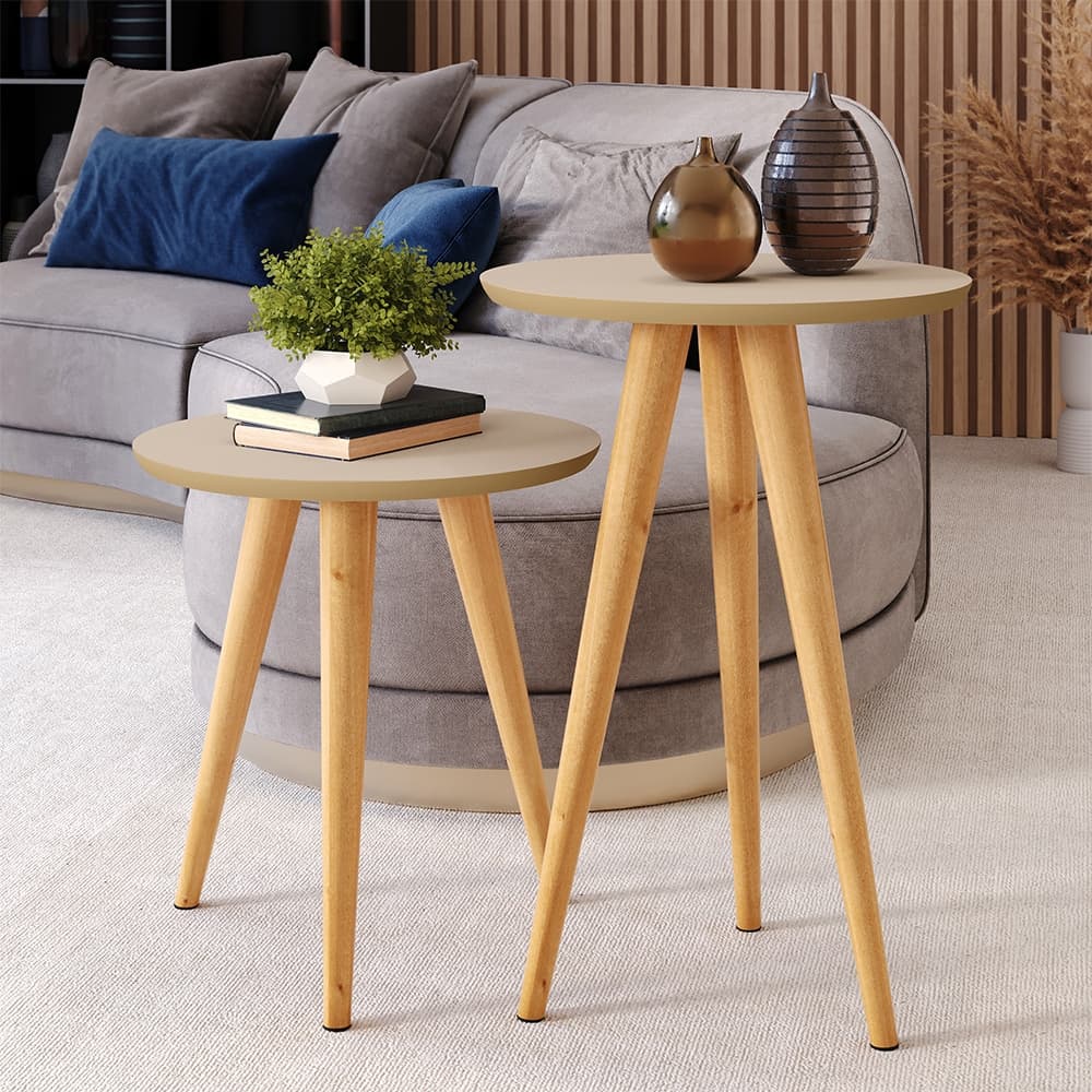 Kit de Mesa Apoio e Mesa Lateral Sofá Retrô com 3 Pernas Decoração Duplo IVI