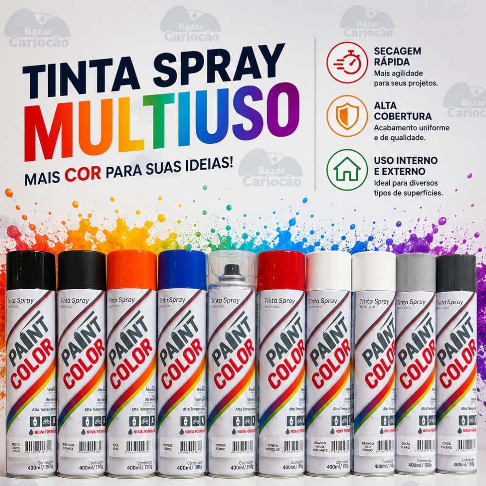 Tinta Spray Paint Color 400ml Uso Geral Multiuso Secagem Rápida Alta Cobertura