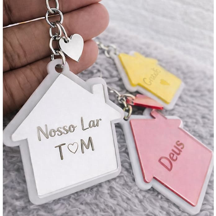 Kit 8 Chaveiros Casa Personalizado Acrílico | Lembrancinha Nosso Lar com Iniciais | Presente Casal, Família e Casa Nova