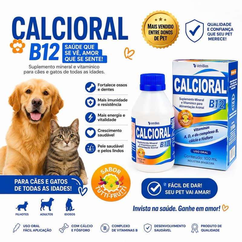 Calcioral B12 Excelente Para Cães E Gatos 100ml