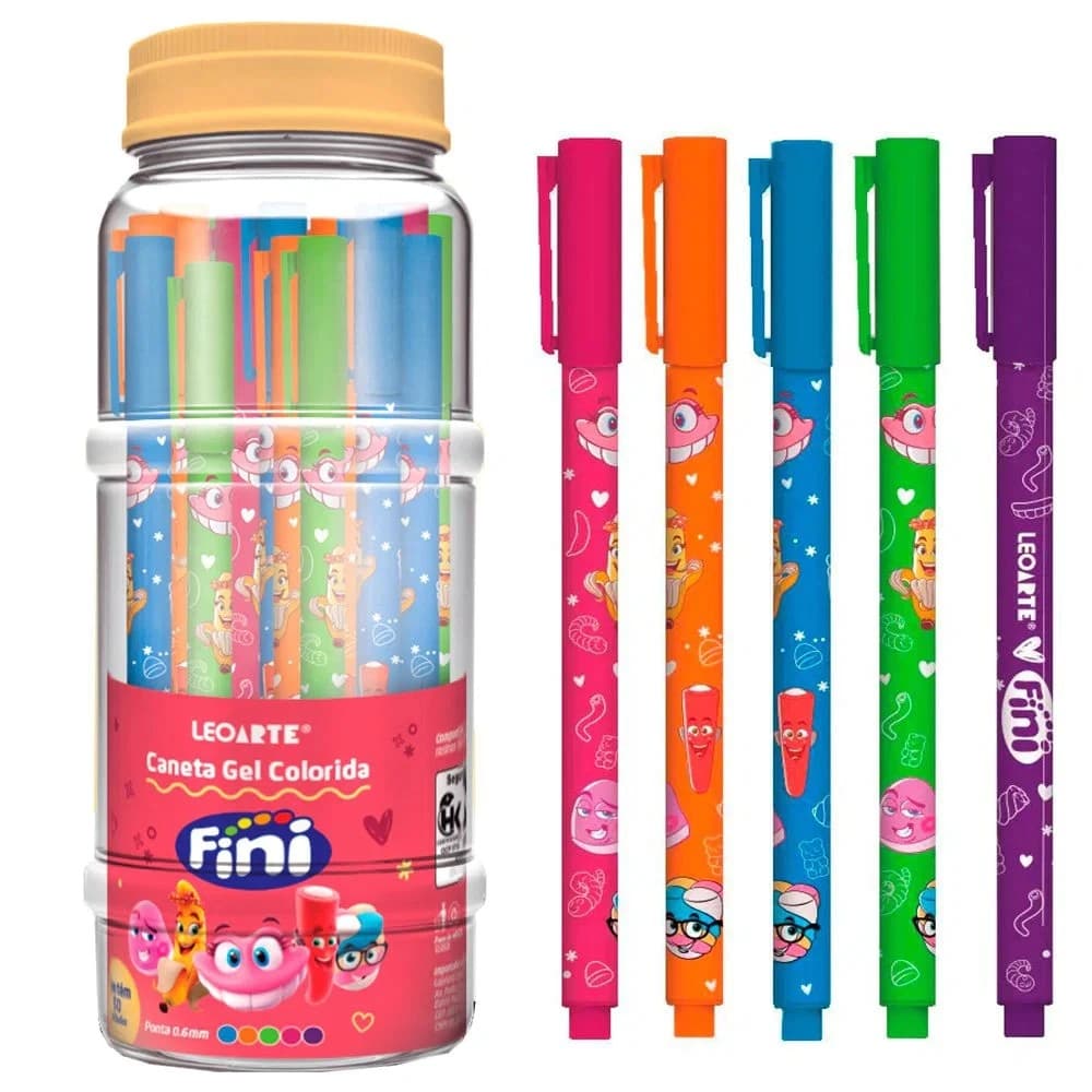 Caneta Fini Gel 0.6mm Corpo Estampado Cores Vibrantes Escrita Suave Colorida - Leonora