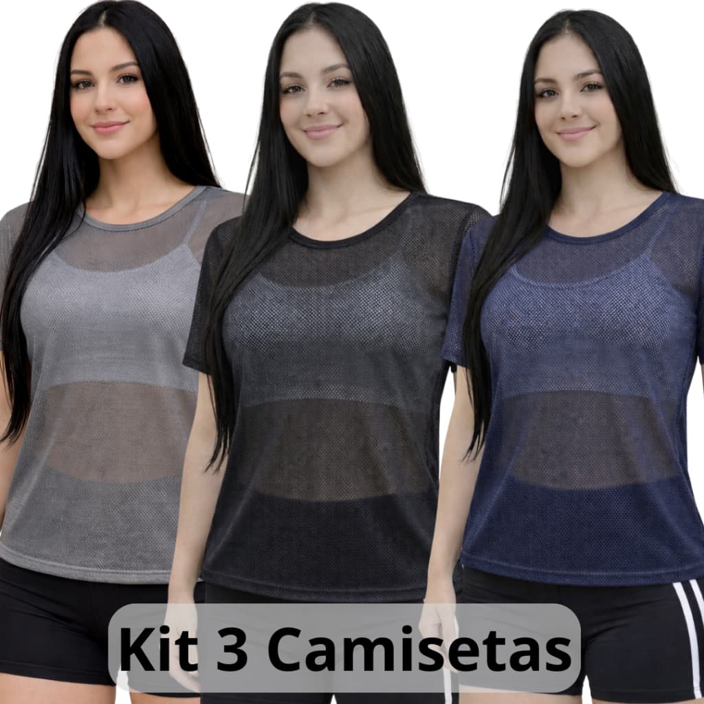 Kit 3 Camiseta Feminina Telinha Fitness Academia Esportes Praia Piscina Leve Respirável