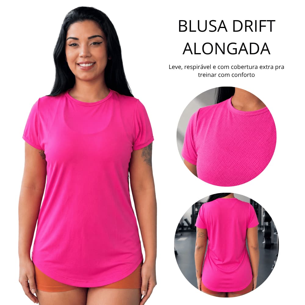 Blusa feminina  preço baixo Camiseta Alongada Feminina Dry Fit roupa Academia Treino Leve Respirável Fitness