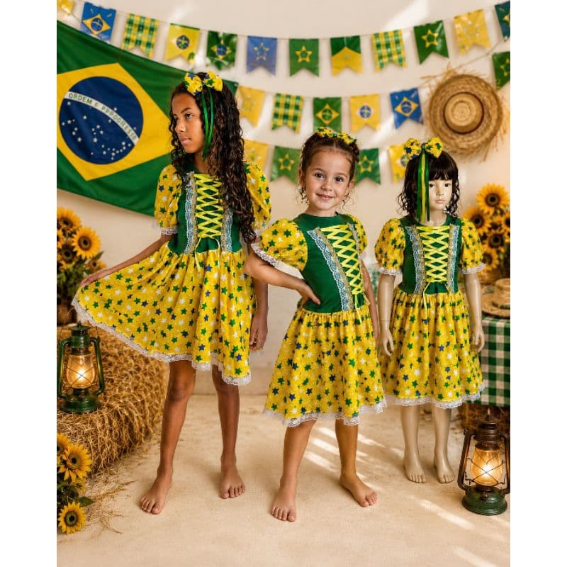 Vestidos Juninos Infantil INCLUSO LAÇO PARA CABEÇA, Vestido de Quadrilha Junino