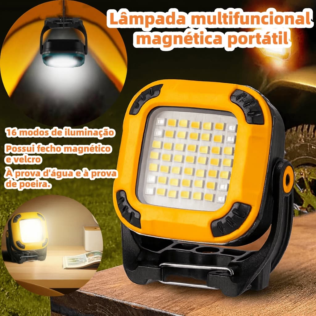 Lampião Refletor Lâmpada Led Camping Luz Trabalho Portátil Magnética Mecânico Elétrico Bateria Recarregável Potente Usb