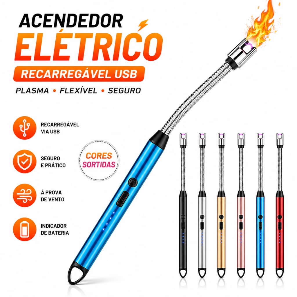 Acendedor Elétrico USB Recarregável Plasma Flexível para Fogão Churrasqueira Velas Isqueiro sem Gás