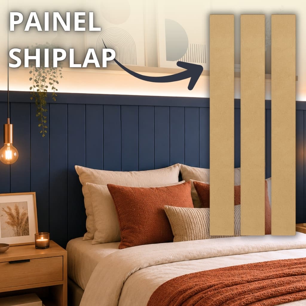 Kit Shiplap MDF Painel Decorativo Parede Ripinhas Tendência Decoração Moderna