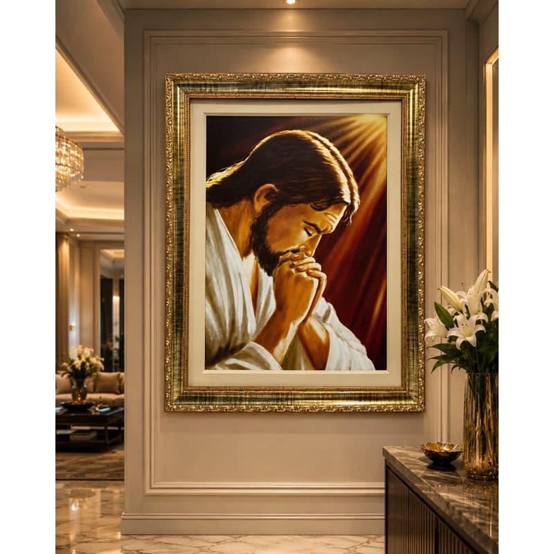 Quadro Jesus Orando – Quadro Resinado – 40x50 – Moldura Dourada