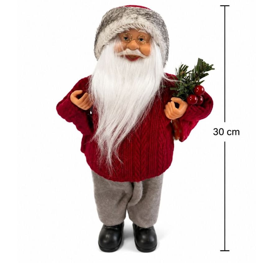 Papai Noel Tradicional Natal em Pé Roupa Vermelha e Cinza 30cm Florarte