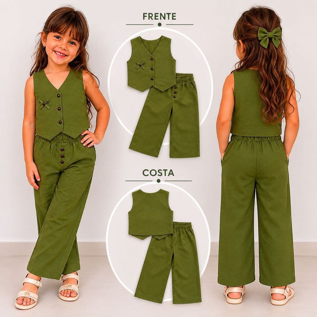 ✨ Conjunto Infantil Feminino Off White com Colete e Calça ✨