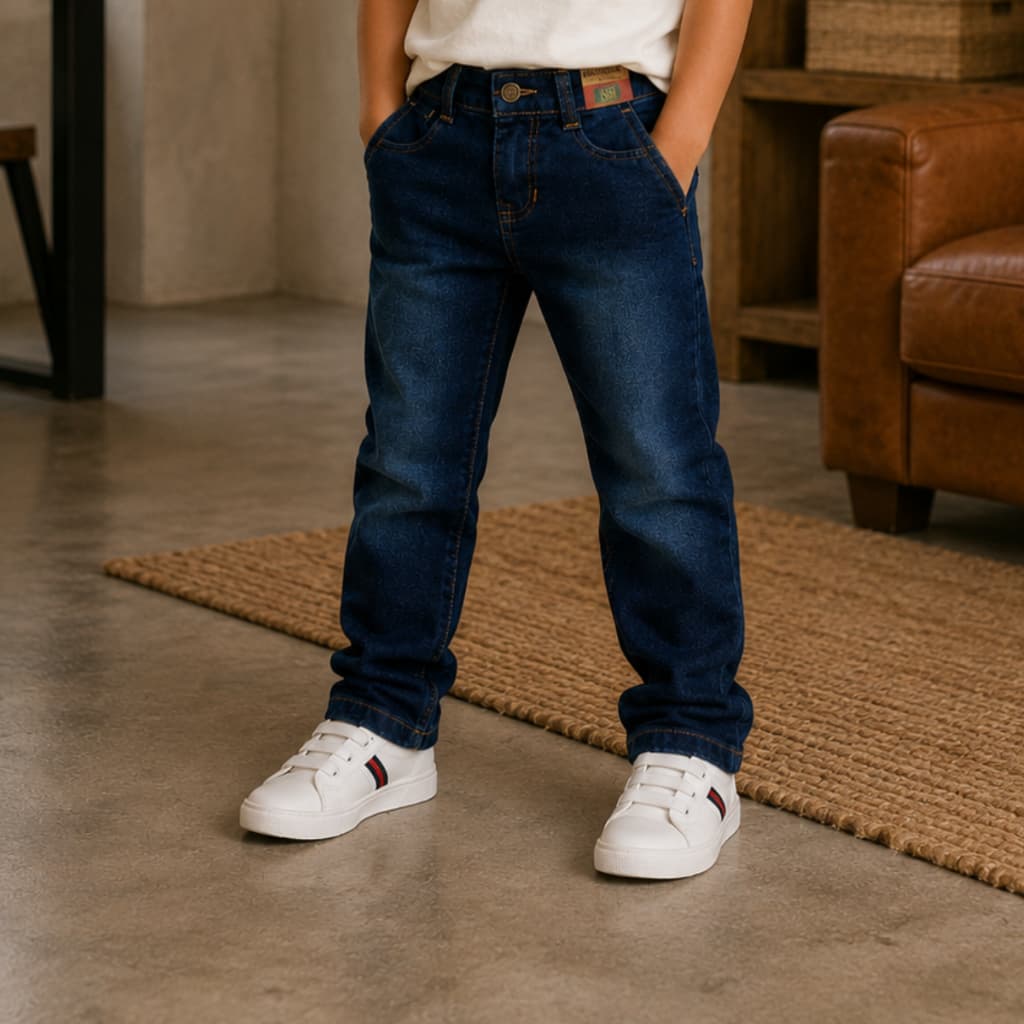 Calça Jeans Infantil Masculina Skinny Azul Escuro Com Elastano Regulador Interno 4 ao 8 Anos