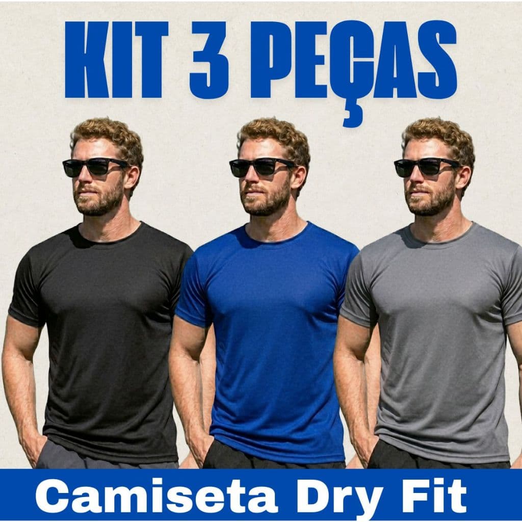 Kit 3 Camisetas Masculina Dry Fit Premium para Academia Básica Confortável Manga Curta Malha Fria