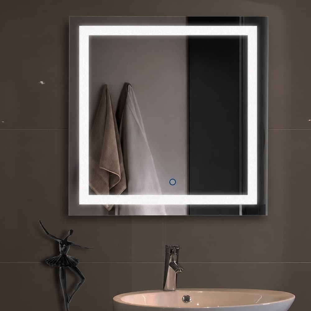 Espelho Grande Quadrado Jateado com Três Tons de led Touch Para Banheiro Maquiagem Penteadeira 50cm moderno