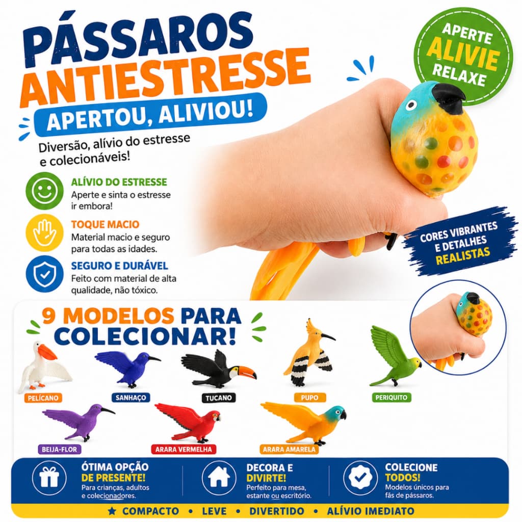 Kit Com 2 Pássaros Divertidos - Bolas Squish Antiestresse Kit 2 Pássaros Divertidos Squish Antiestresse Bola De Apertar