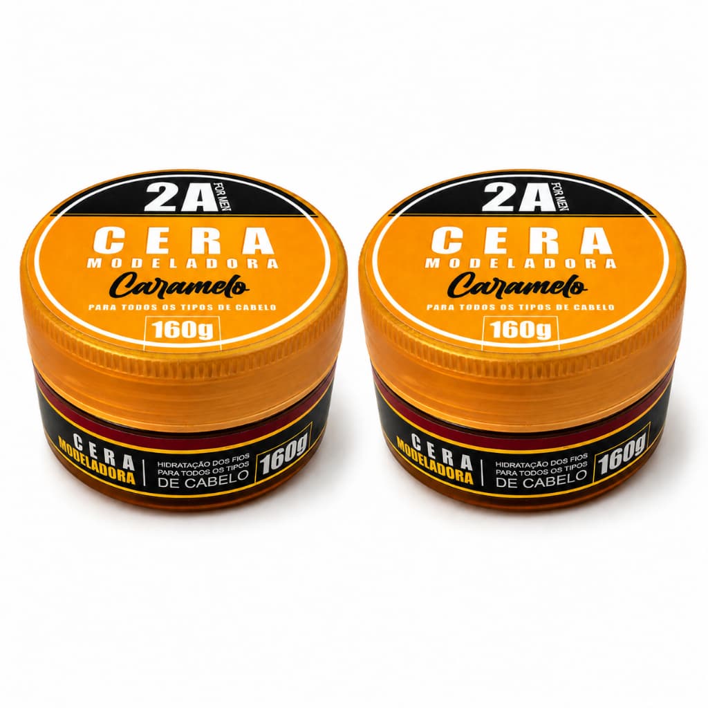 Kit 2 Cera para Cabelo Masculino 160g Caramelo 2A Cabelo Rebelde Controle do Frizz e Alinhamento