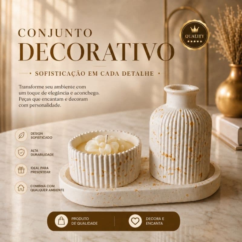 Kit Vela Aromática Minimalista com Bandeja e Vaso | Decoração  | Vela Artesanal de Cera Vegetal