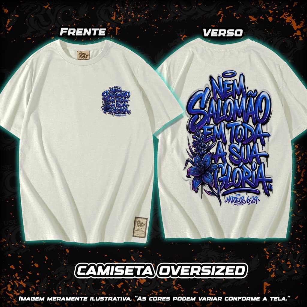 Camiseta Cristã Nem Salomão em toda gloria Oversized Gospel Streetwear 100% Algodão Unissex E27