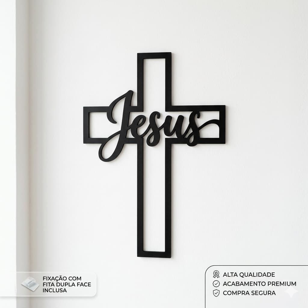 Crucifixo Jesus Vazado Impressão 3D Premium Enfeite Cruz de Parede e Porta Decoração Cristã Minimalista