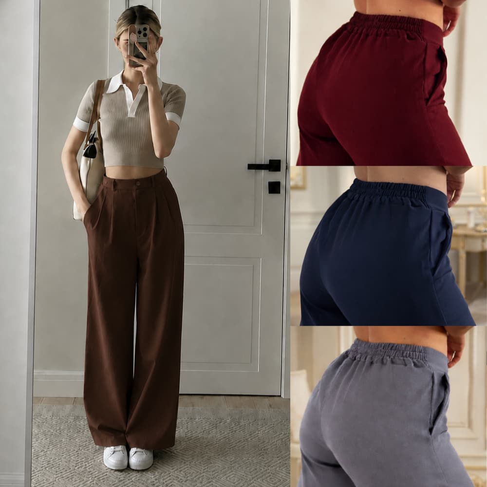 Calça Pantalona Feminina Alfaiataria Premium COM ELÁSTICO NA CINTURA PROMOÇÃO Wide Led
