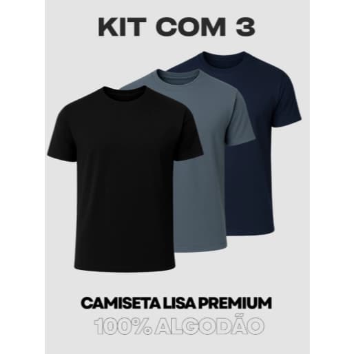 Kit 3 Camisetas Masculinas Básicas Lisa Algodão Premium Confortável Promoção