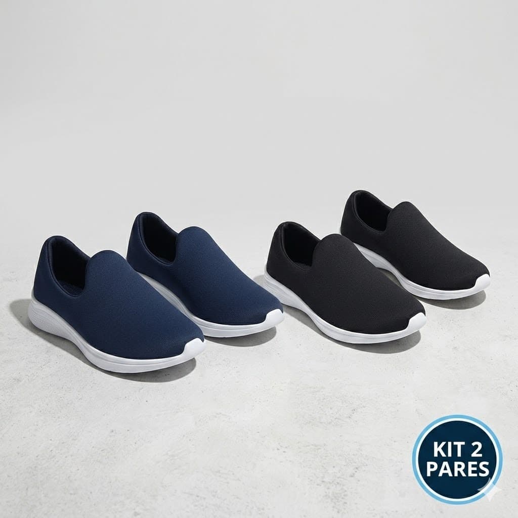 Kit 2 Pares Tênis Calce Fácil Infantil Confortável Menino e Menina do 22/33 Preto e Azul Marinho