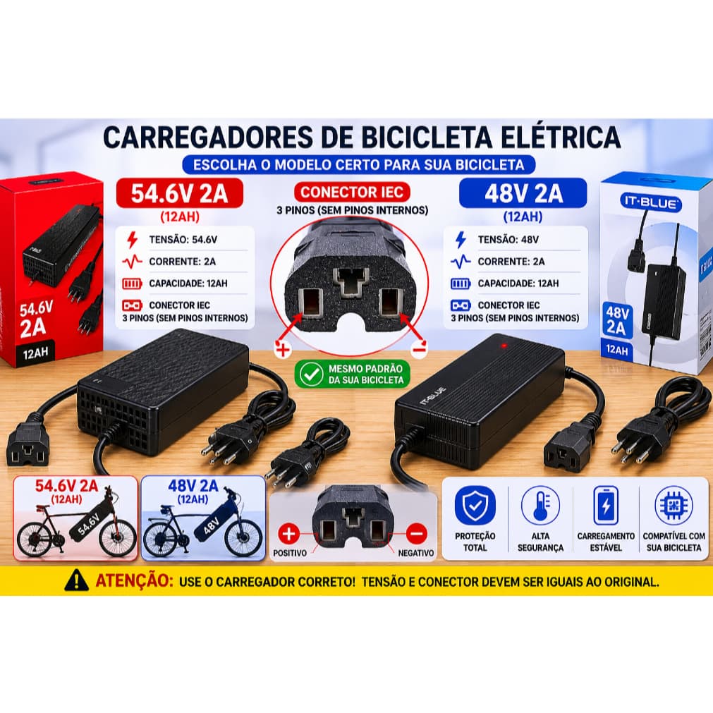 Carregador Fonte  54.6v 48v  2a Para Bicicleta Elétrica Duos Compatível com bateria de lítio