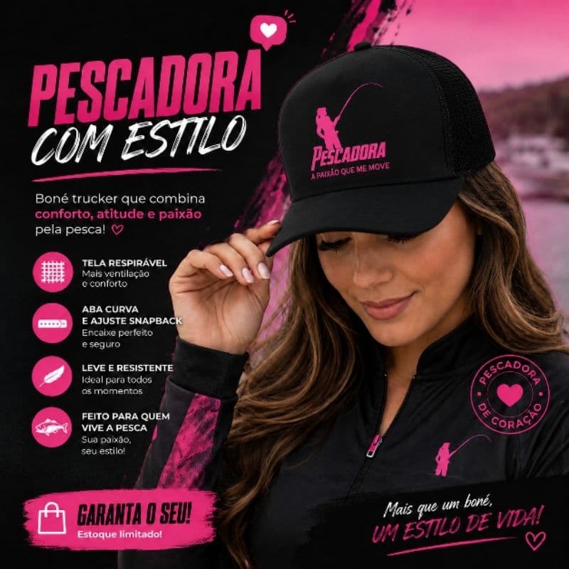 Boné Trucker Peqscadora Feminino  A Paixão Que Me Move Ajustável, Leve e Estiloso