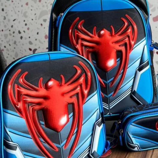 Kit Escolar Infantil Menino Homem Aranha Mochila de Rodinhas Costas Lancheira Térmica Estojo e Garrafinha