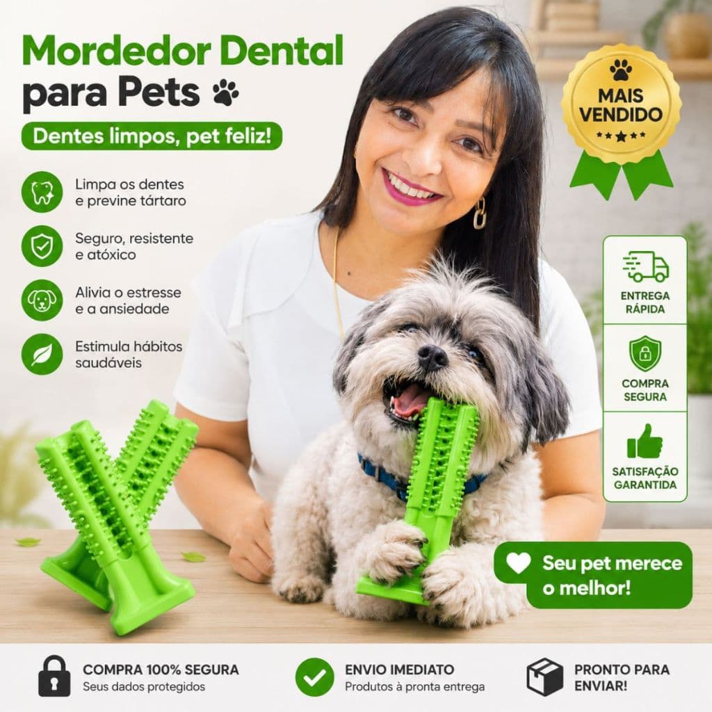 Brinquedo Interativo Mordedor E Escova De Dente Para Cachorro Pet Higienizador Dental AntiStress Ful
