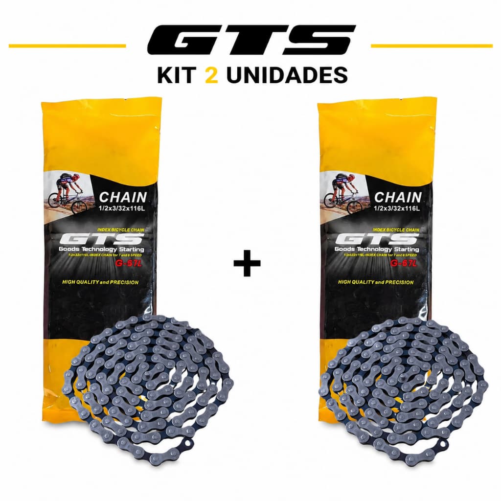 KIT com 2 -  Correntes Gts Fina Index Prata 7/8 Velocidades 116 Elos
