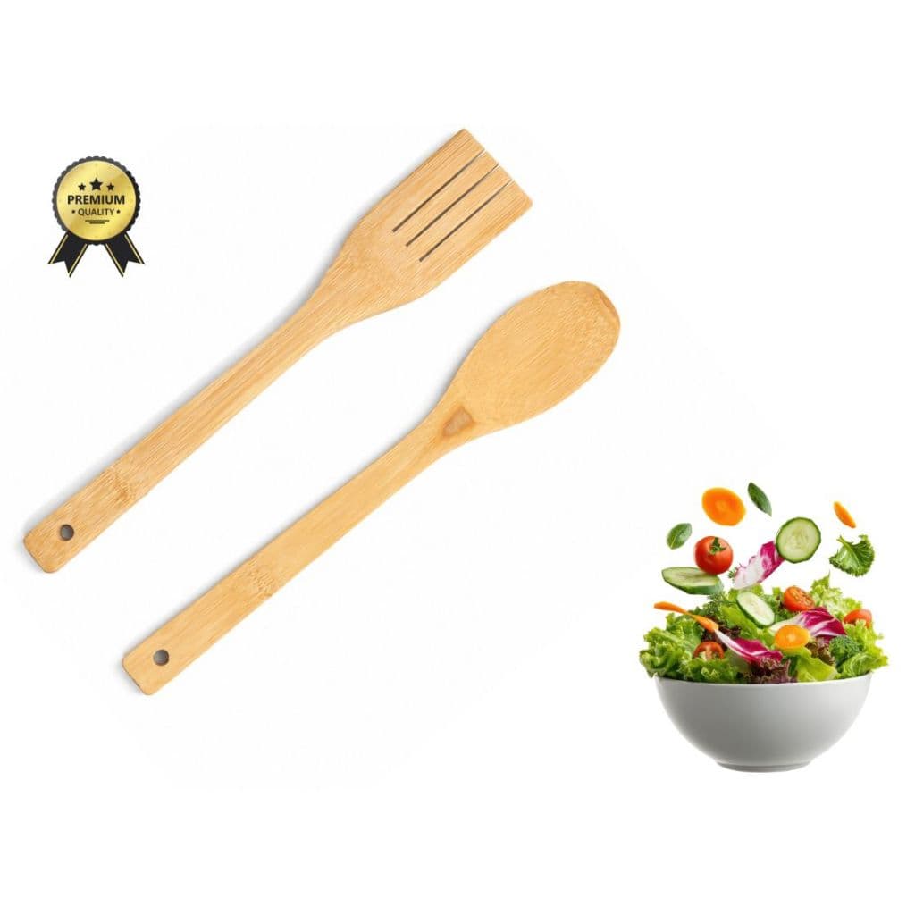 KIT 2 PEÇAS UTENSÍLIOS COZINHA BAMBU COLHER ESPÁTULA NÃO DANIFICA SALADAS PANELAS FESTA JUNINA