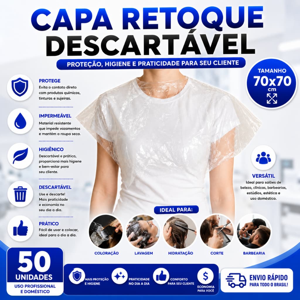 Capa Descartável Retoque Cabeleireiro Maquiagem 50UN