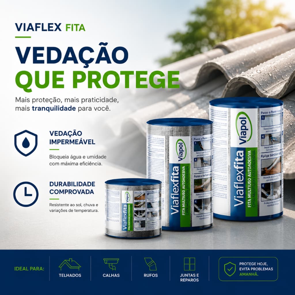 Fita Asfáltica Fita Autoadesiva Tapa Goteira Fita Alumínio 10 METROS Fita de Telhas Viaflex