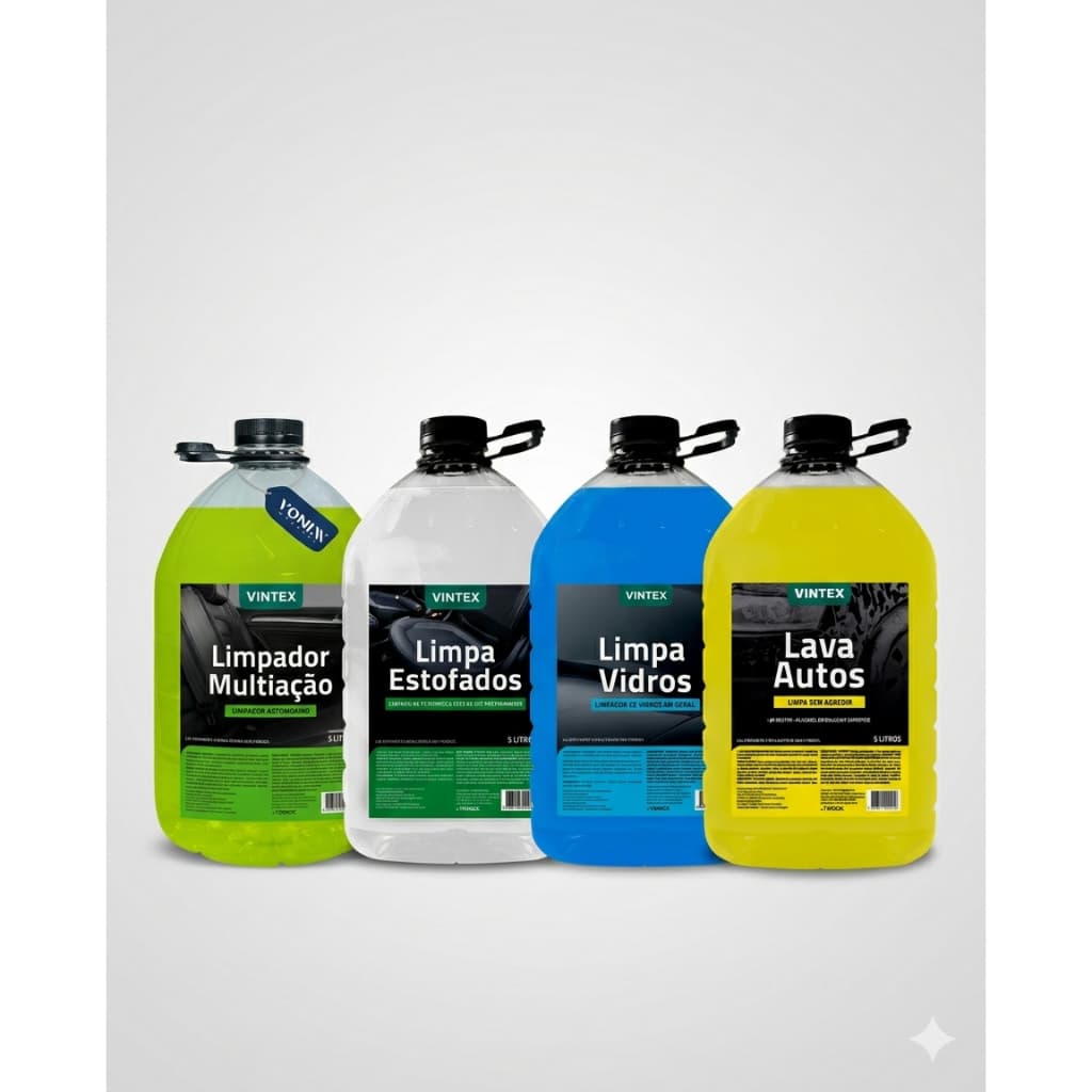 KIT CUSTO BENEFICIO VONIXX VINTEX 5 LITROS / MULTIAÇÃO-ESTOFADOS-VIDROS-LAVA AUTOS