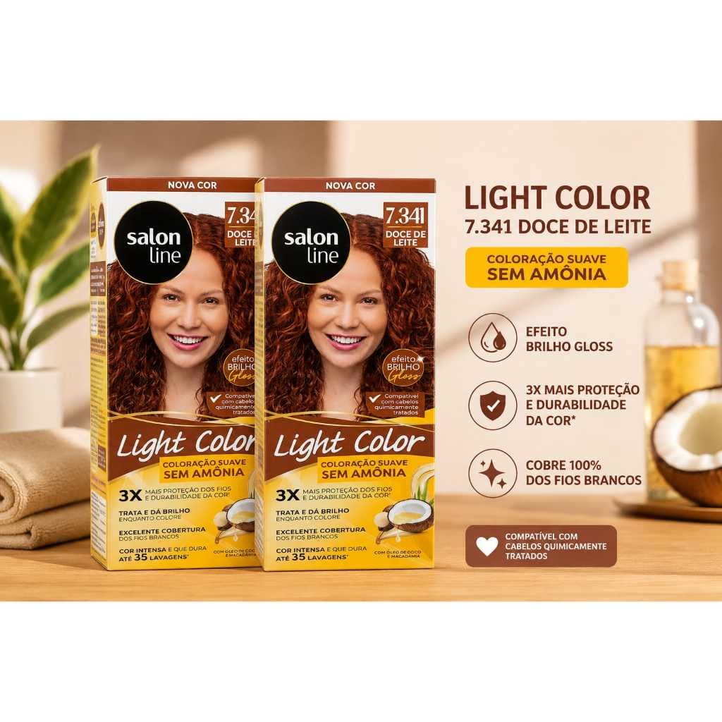 Kit 2 UN Tintura Light Color Profissional Salon Line 7.341 Doce de Leite Sem Amônia