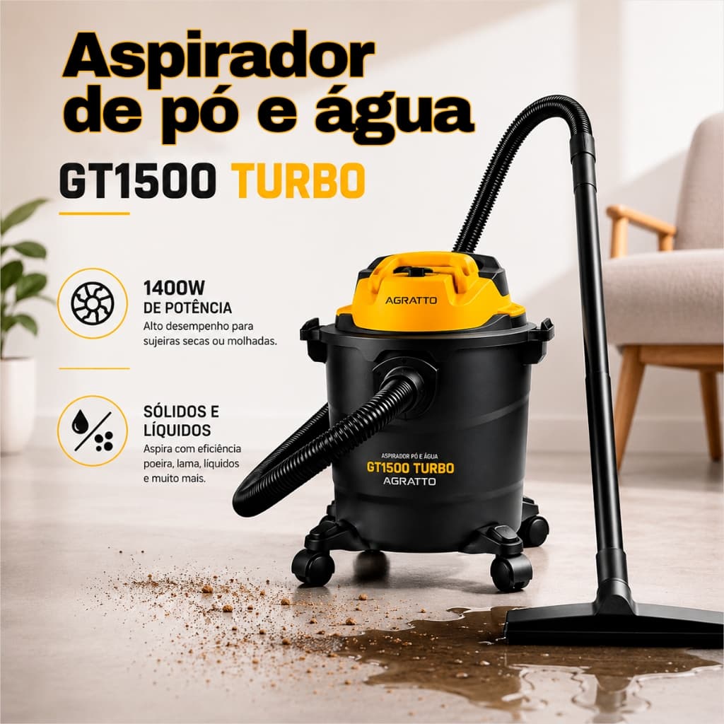 Aspirador de Pó 2 em 1 Aspirador de Pó  e Água Portátil 11L Aspiador de Pó grande Agratto 1400W