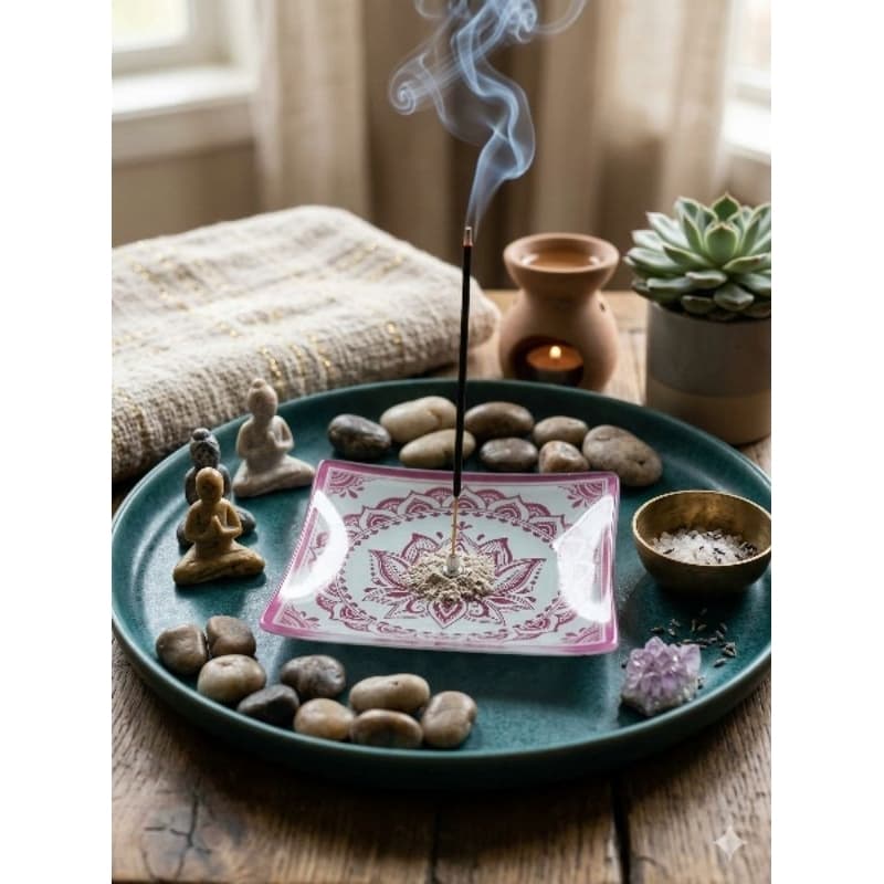 Porta Incenso Quadrado Luxuoso e Elegante com Flor de Lótus Estampada em Cores Variadas