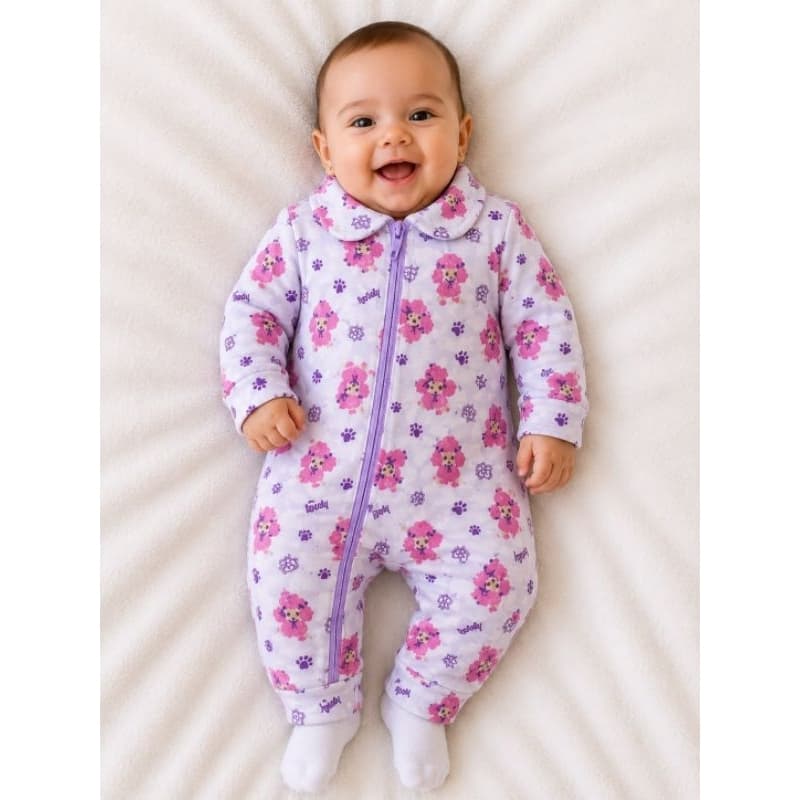 Macacão Bebê Feminino e Masculino Longo com Zíper até a Perna Estampado escolha sua cor  Confortável 0-3 meses