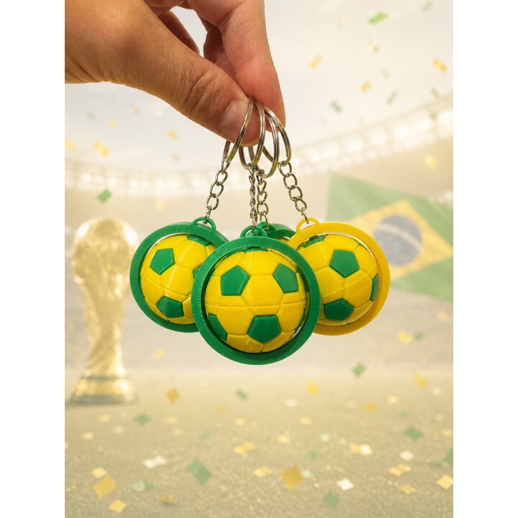 Chaveiro Bola de Futebol Giratória Brasil | Antiestresse | Copa do Mundo