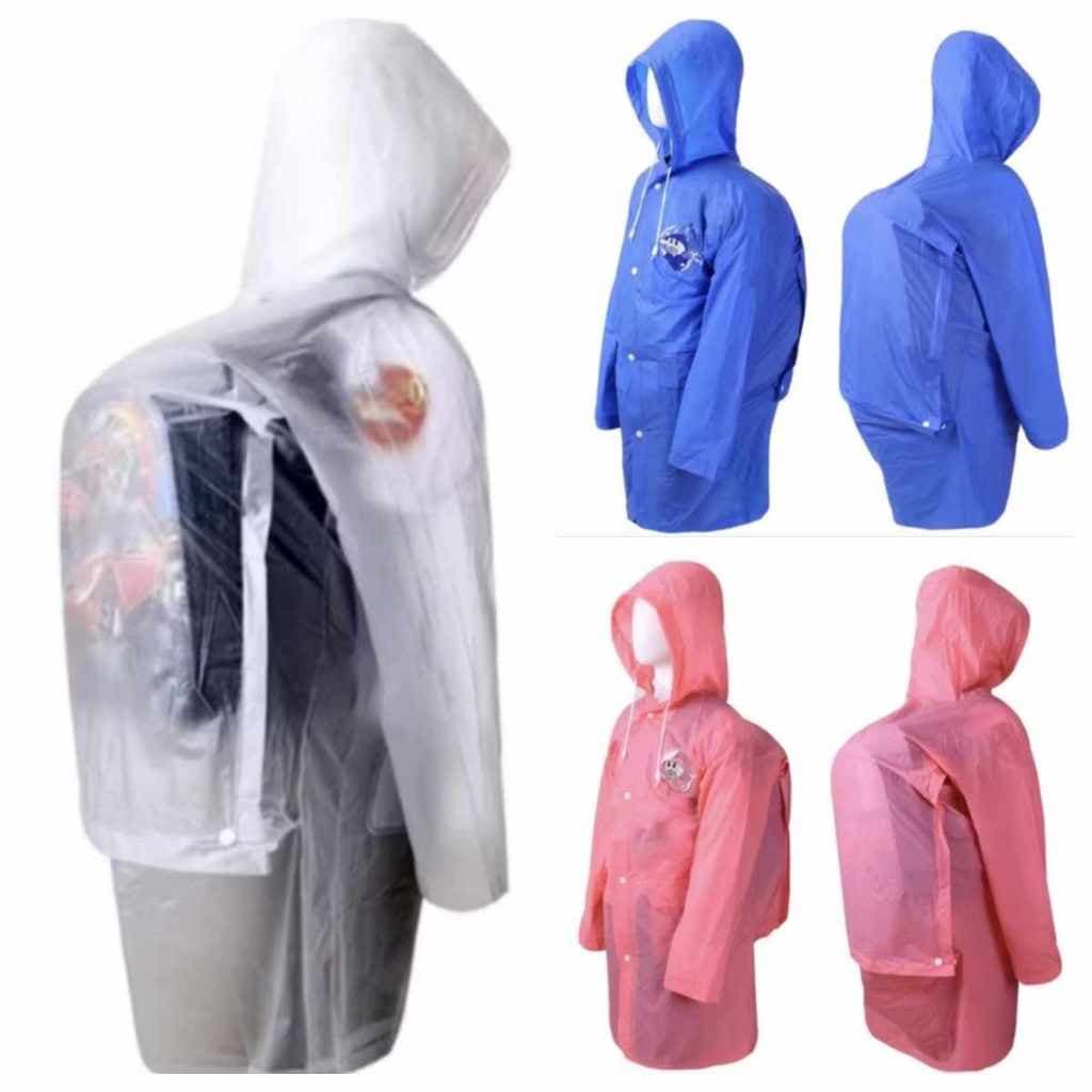 Capa de chuva infantil  com capuz e bolsos PVC
