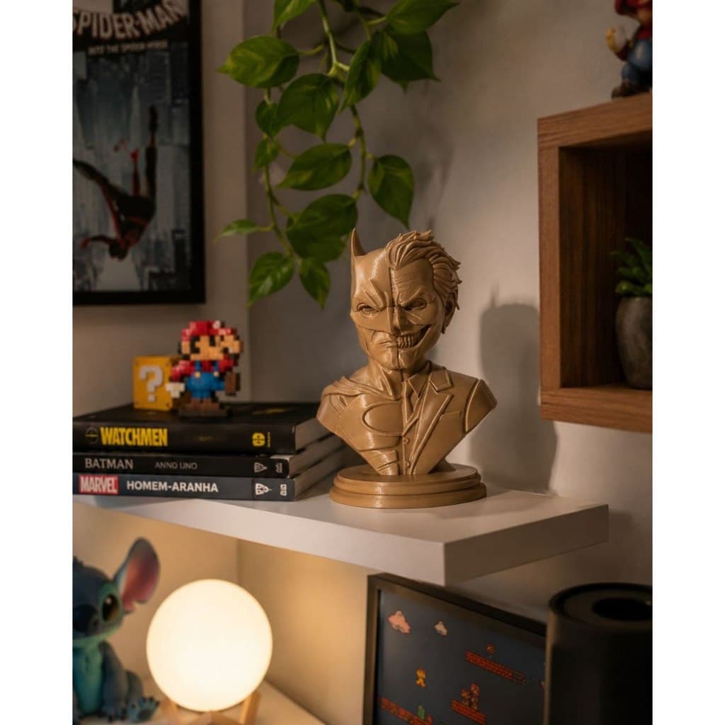 Estátua Dupla Face Herói vs Vilão Impressão 3D Decoração Geek Gamer Colecionável