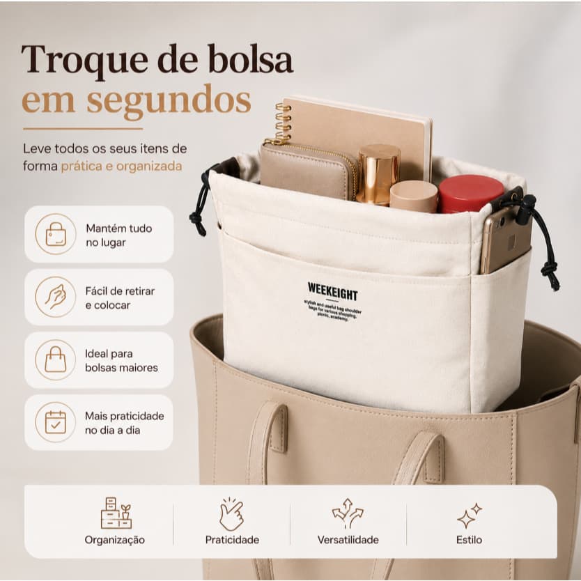 Bolsa Organizadora De Inserção De Bolsa Resistente Em Bolsa 10 Bolsos Bege