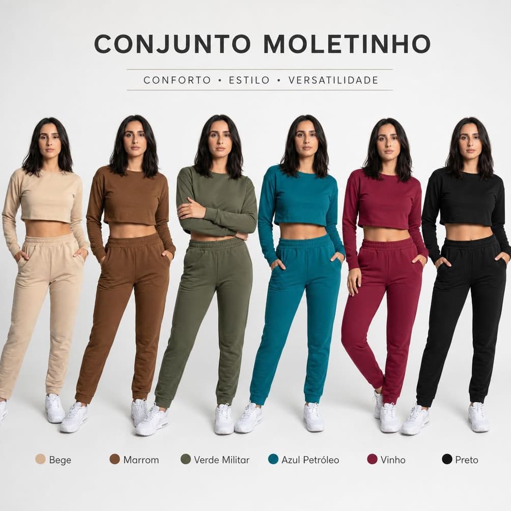 Conjunto Moletinho Feminino Cropped e Calça Jogger com Bolsos